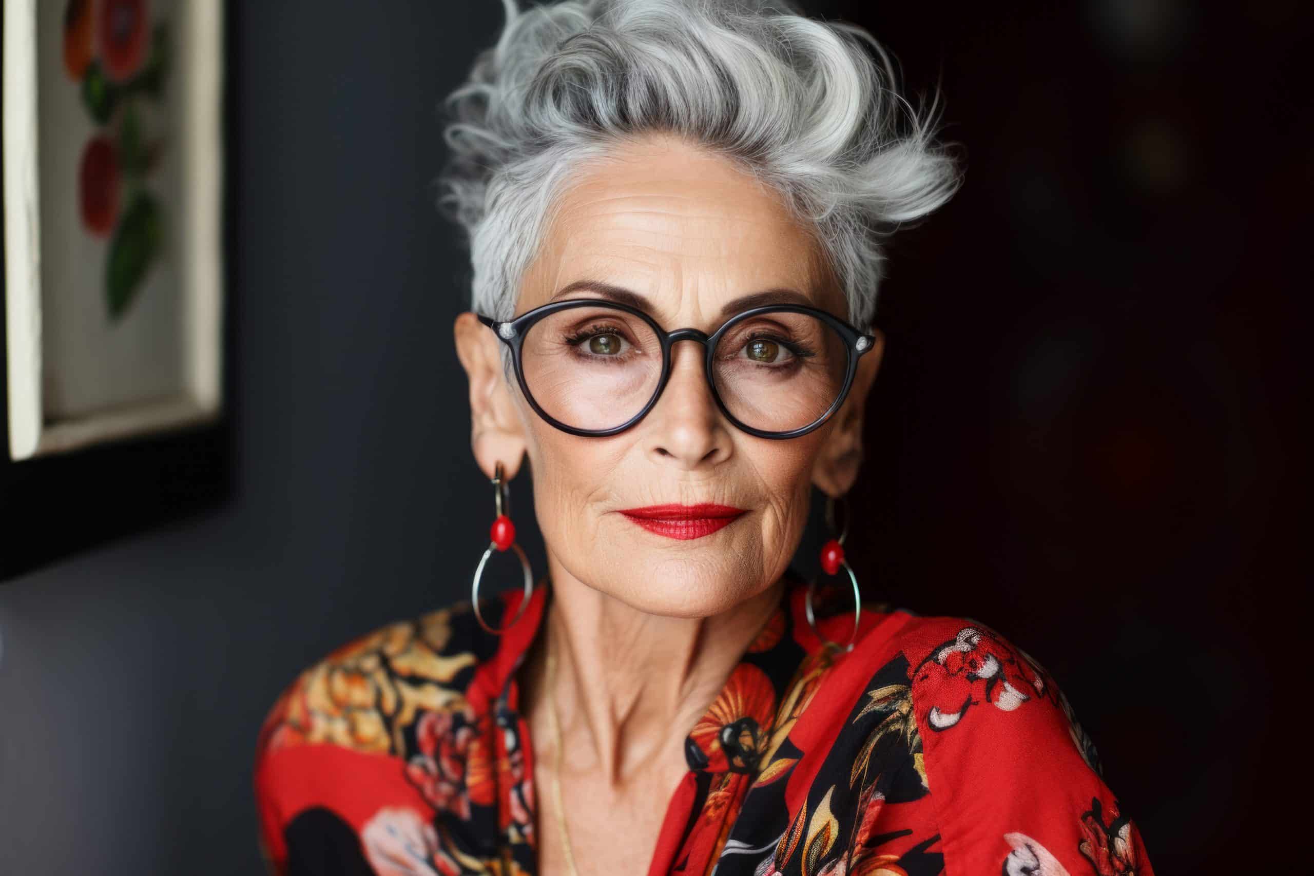 Elegant cheerful elderly woman with stylish clothes. Aging, maturing, longevity, lifespan, healthy living, fulfilling life, senescence, gerontology, anti-aging concept